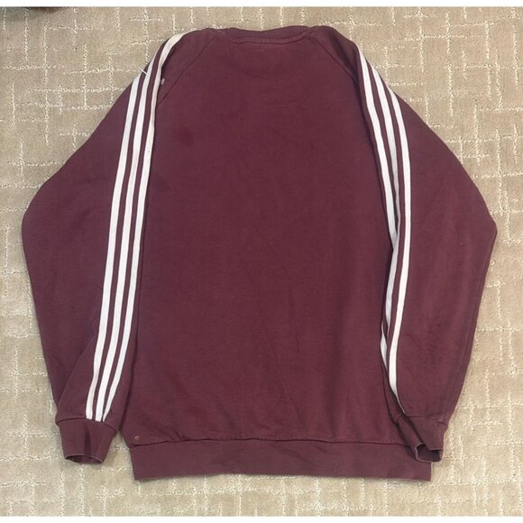 Adidas 3 Stripe Sweatshirt Mens L Maroon Burgundy Crewneck Trefoil Logo Fleece - Picture 2 of 4